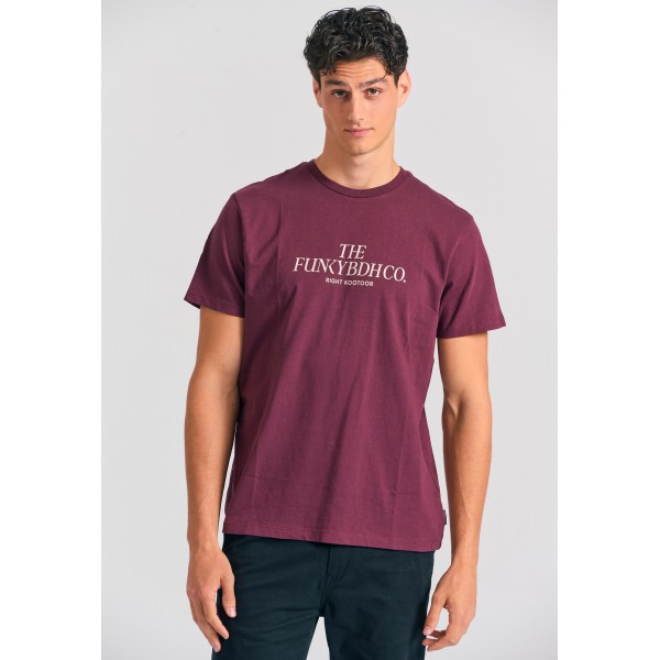 Funky Buddha Text Logo Chest Print T-Shirt Ανδρικό (FBM012-030-04-MERLOT)