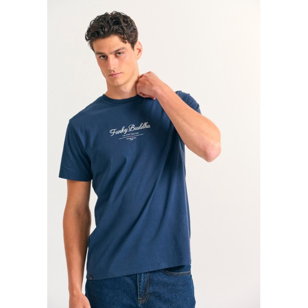 Funky Buddha Text Logo Chest Print T-Shirt Ανδρικό (FBM012-031-04-NAVY)