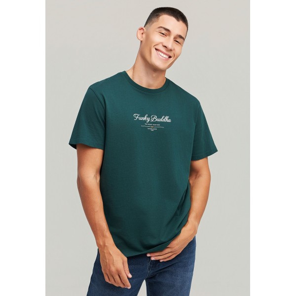 Funky Buddha Text Logo Chest Print T-Shirt Ανδρικό (FBM012-031-04-PINE-GREEN)