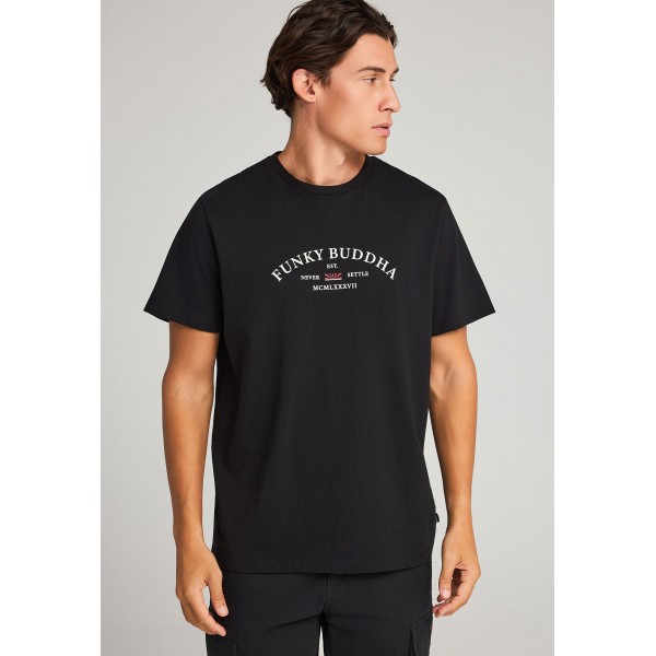 Funky Buddha Text Logo Chest Print T-Shirt Ανδρικό (FBM012-033-04-BLACK)