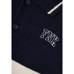 Funky Buddha Ανδρική Μακρυμάνικη Πλεκτή Μπλούζα Polo Μπλε Σκούρο, Λευκή