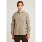 Funky Buddha Καρό Πουκάμισο Μακρυμάνικο Ανδρικό (FBM012-039-05-LATTE)