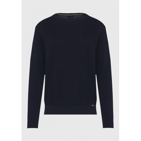 Funky Buddha Ανδρικό Πλεκτό Με Λαιμόκοψη (FBM012-044-09-NAVY)