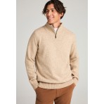 Funky Buddha Ανδρική Μακρυμάνικη Πλεκτή Μπλούζα Με Φερμουάρ Μπεζ