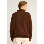 Funky Buddha Ανδρική Μακρυμάνικη Πλεκτή Μπλούζα Με Φερμουάρ Καφέ