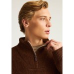 Funky Buddha Ανδρική Μακρυμάνικη Πλεκτή Μπλούζα Με Φερμουάρ Καφέ