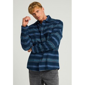 Funky Buddha Striped Cotton Πουκάμισο Μακρυμάνικο Ανδρικό (FBM012-052-05-NAVY)