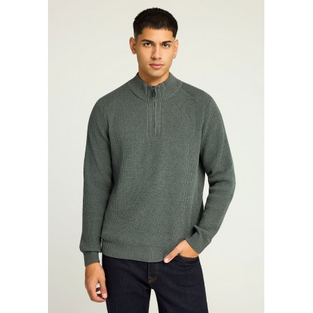 Funky Buddha Ανδρική Μακρυμάνικη Πλεκτή Μπλούζα Με Φερμουάρ Λαδί