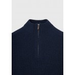 Funky Buddha Ανδρική Μακρυμάνικη Πλεκτή Μπλούζα Με Φερμουάρ Μπλε Σκούρο