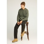 Funky Buddha Ανδρική Μακρυμάνικη Πλεκτή Μπλούζα Με Λαιμόκοψη Λαδί