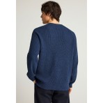 Funky Buddha Ανδρική Μακρυμάνικη Πλεκτή Μπλούζα Με Λαιμόκοψη Μπλε Σκούρο