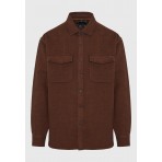 Funky Buddha Herringbone Pattern Πουκάμισο Μακρυμάνικο Ανδρικό (FBM012-054-05-CHESTNUT)