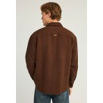 Funky Buddha Herringbone Pattern Πουκάμισο Μακρυμάνικο Ανδρικό (FBM012-054-05-CHESTNUT)