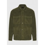 Funky Buddha Ανδρικό Μακρυμάνικο Κοτλέ Πουκάμισο Λαδί