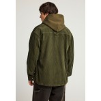 Funky Buddha Ανδρικό Μακρυμάνικο Κοτλέ Πουκάμισο Λαδί