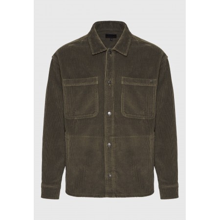 Funky Buddha Ανδρικό Μακρυμάνικο Κοτλέ Πουκάμισο Λαδί