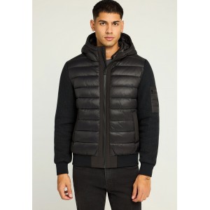 Funky Buddha Ανδρικό Puffer Μπουφάν Με Κουκούλα Και Πλεκτά Μανίκια (FBM012-058-01-BLACK)