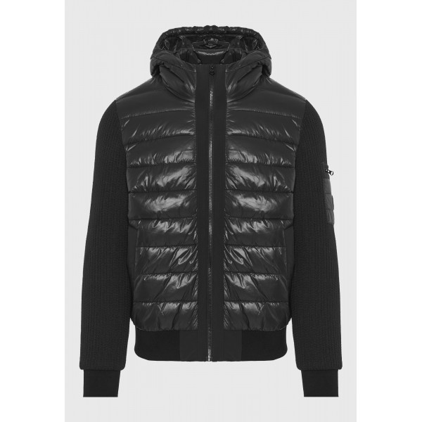 Funky Buddha Ανδρικό Puffer Μπουφάν Με Κουκούλα Και Πλεκτά Μανίκια (FBM012-058-01-BLACK)