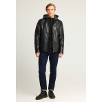 Funky Buddha Ανδρικό Biker Μπουφάν Δερματίνη με Κουκούλα Μαύρο