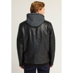 Funky Buddha Ανδρικό Biker Μπουφάν Δερματίνη με Κουκούλα Μαύρο