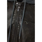 Funky Buddha Ανδρικό Biker Μπουφάν Δερματίνη με Κουκούλα Καφέ