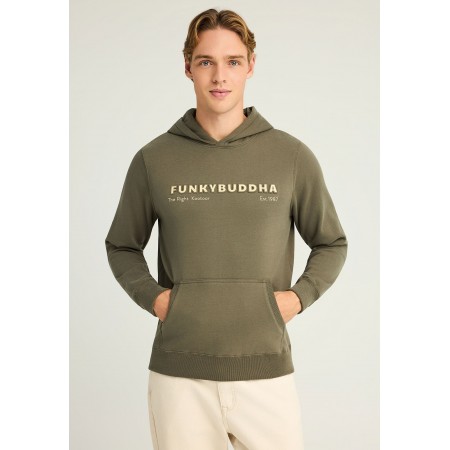 Funky Buddha Ανδρικό Φούτερ με Κουκούλα Λαδί