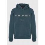 Funky Buddha Ανδρικό Φούτερ με Κουκούλα Πετρόλ