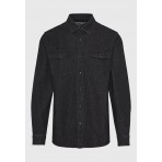 Funky Buddha Ανδρικό Μακρυμάνικο Πουκάμισο Τζιν Μαύρο