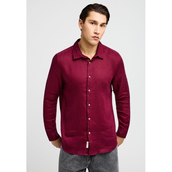Funky Buddha The Essentials Linen Πουκάμισο Μακρυμάνικο Ανδρικό (FBM013-001-05-BURGUNDY)