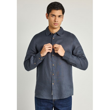 Funky Buddha The Essentials Ανδρικό Μακρυμάνικο Πουκάμισο Γκρι Σκούρο