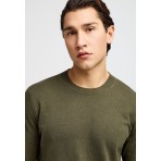 Funky Buddha Ανδρική Πλεκτή Μακρυμάνικη Μπλούζα με Λαιμόκοψη Χακί