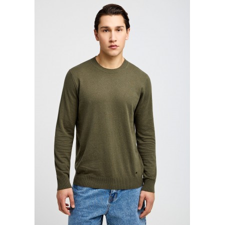 Funky Buddha Ανδρική Πλεκτή Μακρυμάνικη Μπλούζα με Λαιμόκοψη Χακί