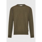 Funky Buddha Ανδρική Πλεκτή Μακρυμάνικη Μπλούζα με Λαιμόκοψη Χακί