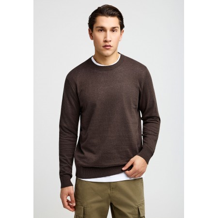 Funky Buddha Ανδρική Πλεκτή Μακρυμάνικη Μπλούζα με Λαιμόκοψη Καφέ