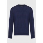 Funky Buddha Ανδρική Πλεκτή Μακρυμάνικη Μπλούζα με Λαιμόκοψη Μπλε Σκούρο