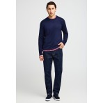 Funky Buddha Ανδρική Πλεκτή Μακρυμάνικη Μπλούζα με Λαιμόκοψη Μπλε Σκούρο