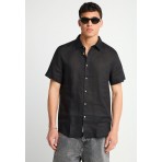 Funky Buddha The Essentials Ανδρικό Κοντομάνικο Λινό Πουκάμισο Μαύρο