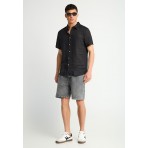 Funky Buddha The Essentials Ανδρικό Κοντομάνικο Λινό Πουκάμισο Μαύρο