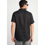 Funky Buddha The Essentials Ανδρικό Κοντομάνικο Λινό Πουκάμισο Μαύρο