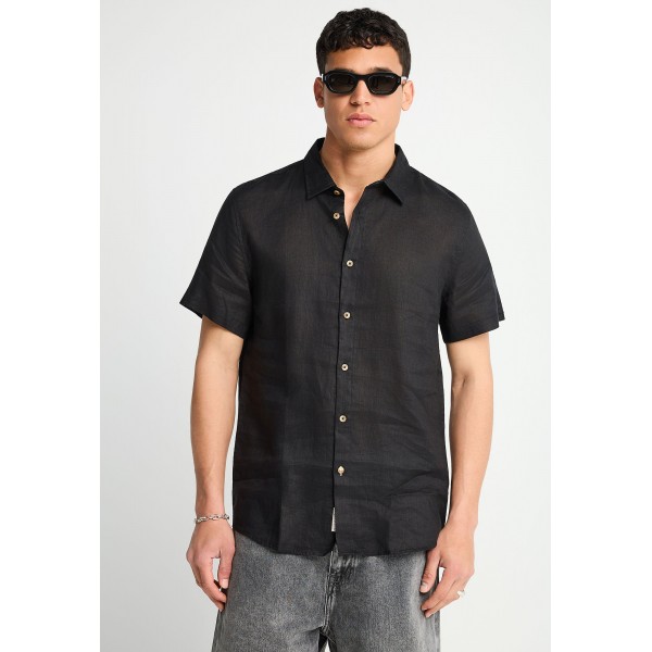Funky Buddha The Essentials Linen Πουκάμισο Κοντομάνικο Ανδρικό (FBM013-002-05-BLACK)