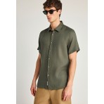 Funky Buddha The Essentials Ανδρικό Κοντομάνικο Λινό Πουκάμισο Χακί