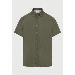 Funky Buddha The Essentials Ανδρικό Κοντομάνικο Λινό Πουκάμισο Χακί