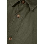 Funky Buddha The Essentials Ανδρικό Κοντομάνικο Λινό Πουκάμισο Χακί