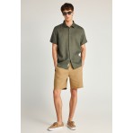 Funky Buddha The Essentials Ανδρικό Κοντομάνικο Λινό Πουκάμισο Χακί