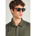 Funky Buddha The Essentials Ανδρικό Κοντομάνικο Λινό Πουκάμισο Χακί