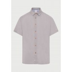 Funky Buddha The Essentials Ανδρικό Κοντομάνικο Λινό Πουκάμισο Γκρι