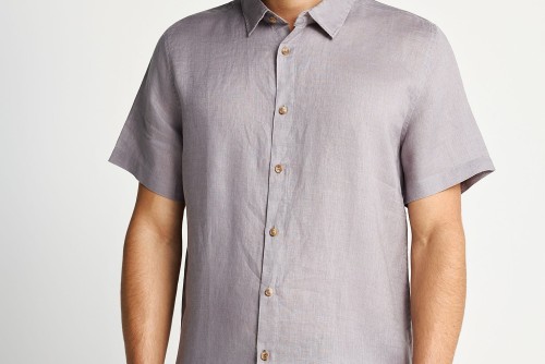 Funky Buddha The Essentials Linen Πουκάμισο Κοντομάνικο Ανδρικό (FBM013-002-05-GREY)