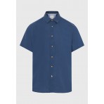 Funky Buddha The Essentials Ανδρικό Κοντομάνικο Λινό Πουκάμισο Μπλε