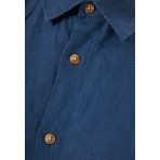 Funky Buddha The Essentials Ανδρικό Κοντομάνικο Λινό Πουκάμισο Μπλε