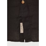 Funky Buddha The Essentials Ανδρικό Μακρυμάνικο Λινό Πουκάμισο Μαύρο